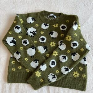 Zara Green Sheep Pattern Sweater Sz M